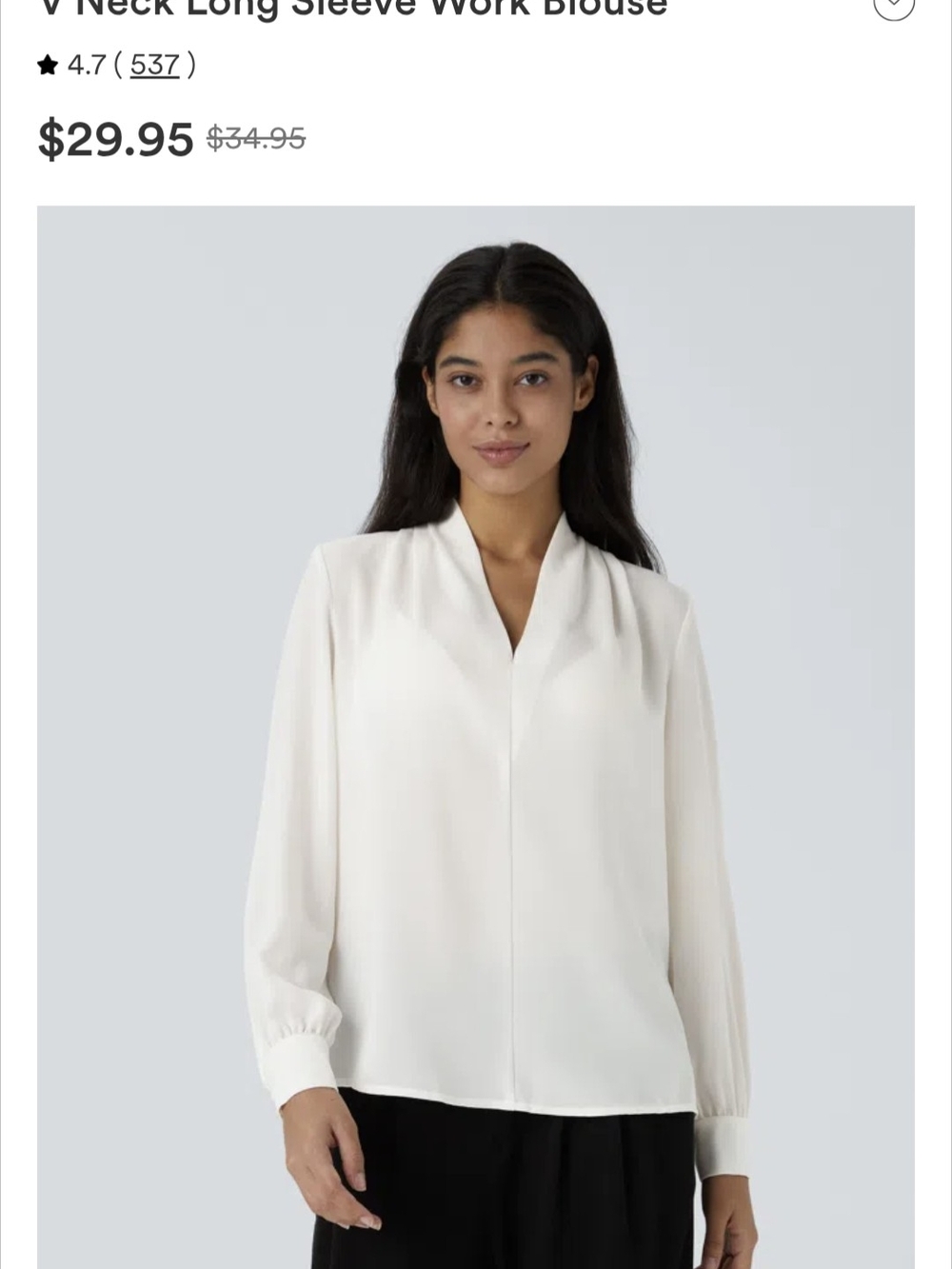 HALARA White V‑Neck Long Sleeve Blouse